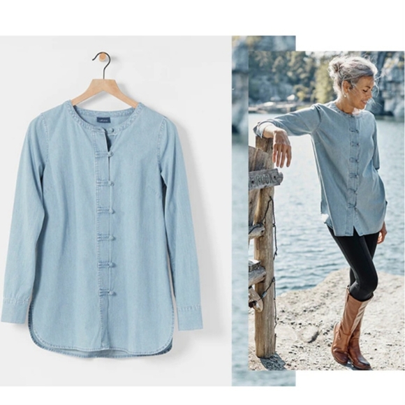 J. Jill Women's Blue Cotton Denim Knot-Button Shirt Long Sleeve Size Large. - Picture 3 of 12